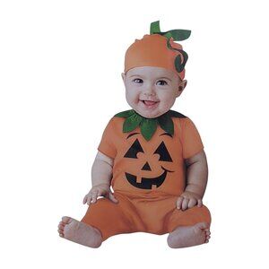 NEW Walmart Jack-O-Lantern Pumpkin Costume (Jumpsuit, Cap) Infant Size 12-18mo